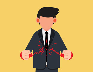Torn handcuffs. businessman clenched his fist and broke the chain, Business fetter and freedom concept.