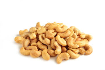 Cashew nuts isolated on white background. Top view.