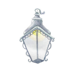 Watercolor old street lamp