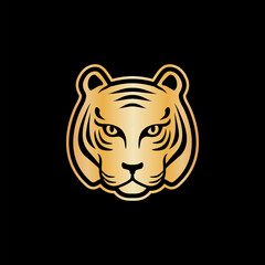 Gold Tiger logo design. Vector golden logotype style. Happy new year 2022