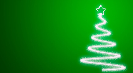Fondo verde de navidad con árbol de de navidad brillante. 