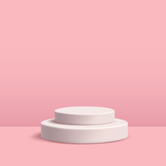 Abstract pink cylinder pedestal podium. Vector rendering 3d shape, product display presentation. Studio room concept, minimal wall scene.