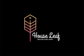Simple Minimalist Modern House Leaf for Real Estate Cabin Villa Inn Hotel Chalet Cottage Logo Design