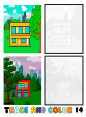 set of coloring pages ,Trace and color, sea ,park, city Collection of 2 illustrations. Coloring book. vector Illustration for children 14