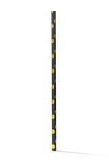 Detailed shot of a paper black straw decorated with a golden polka dot print. The shiny print cocktail straw is isolated on the white background.