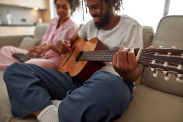Blur image of couple play on musical instruments