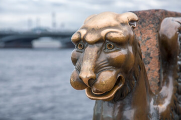 Bronze griffin in St. Petersburg on the Neva River in Russia