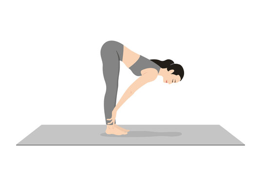 Half Forward Fold, Upward Forward Fold Hands on Shins, Beautiful girl practice Ardha Uttanasana Hands on Shins. Young attractive woman practicing yoga exercise. working out, black wearing sportswear, 