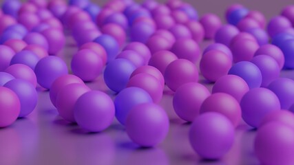 3D rendering of purple and pink colored balls with blured background