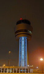 The control tower of Sofia Airport at night