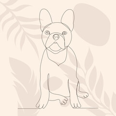 dog sitting one line drawing, on an abstract background, vector