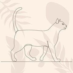 cat drawing by one line, on an abstract background, vector