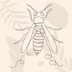 wasp, bee one line drawing, on an abstract background, vector