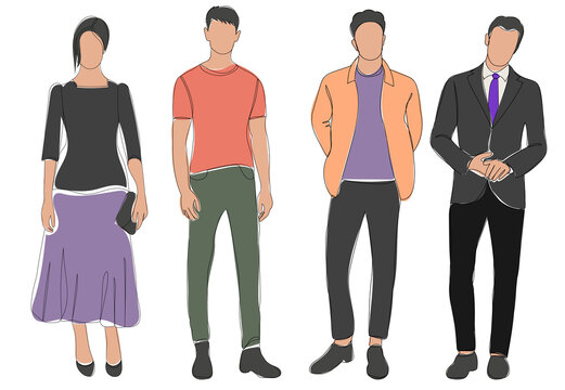standing people sketch, outline, vector, isolated