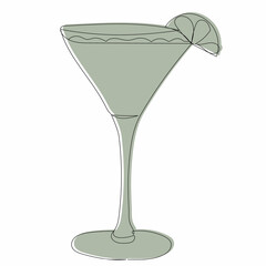 glass with cocktail sketch, outline, vector, isolated