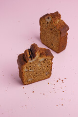 Slices of Banana bread on a pink background