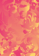 Abstract vector background with pink, orange and yellow gradient waves and stains, which have shapes of stylized flowers or fireworks. Bright colorful round shapes are flowing to each other.