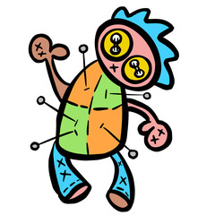 Cartoon Voodoo Doll Toy With Pins in Vector Illustration