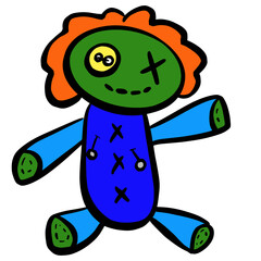 Cartoon Voodoo Doll Toy With Pins in Vector Illustration