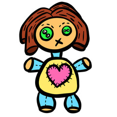 Cartoon Voodoo Doll Toy With Pins in Vector Illustration