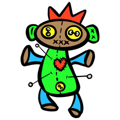Cartoon Voodoo Doll Toy With Pins in Vector Illustration