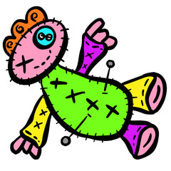 Cartoon Voodoo Doll Toy With Pins in Vector Illustration