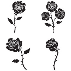 Black Rose Flower Logo Illustration Tattoo Style