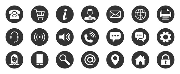 Business Card Icons. Name, Phone, Mobile, Location, Place, Mail, Fax, Web. Contact Us, Information, Communication. Vector Illustration for Web Site or Mobile App. Editable Filled Related Glyph Icons.