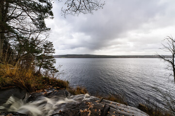 View over Lygnern lake in Kungsbacka, western Sweden. It is the largest lake in Halland County. Photo taken from Ramhulta waterfall. 