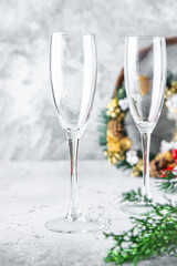 sparkling wine glass of champagne holiday christmas cocktail party wine spices new year drink sweet dessert copy space food background rustic 