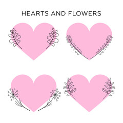 Heart and flower vector banner. Speech bubble watercolor icons