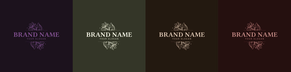 Organic logo template flower fruit nature vintage icon symbol