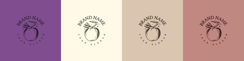 Organic logo template flower fruit nature vintage icon symbol