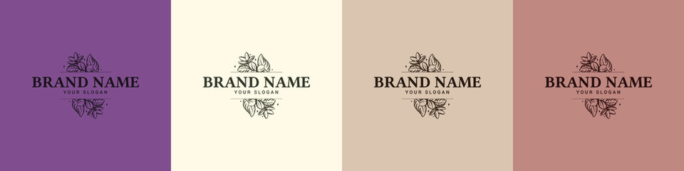 Organic logo template flower fruit nature vintage icon symbol