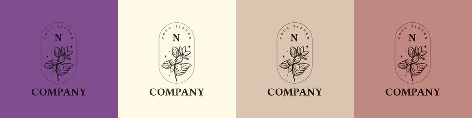 Organic logo template flower fruit nature vintage icon symbol