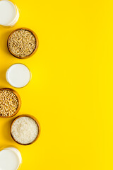 Non dairy vegan milk with ingredients - almonds rice and oats