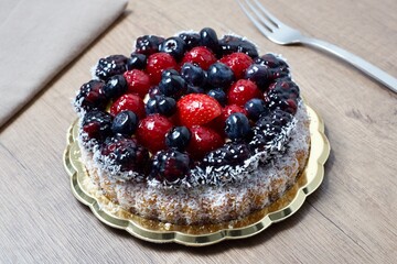 Cake with cream and soft fruits