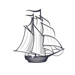 Sailing ship illustration on white background.