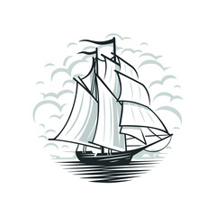 Sailing ship illustration on white background