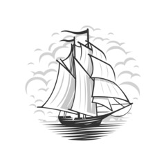 Sailing ship illustration on white background