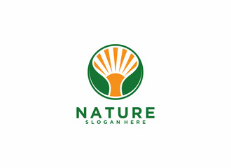 nature logo with leaves and sunrise