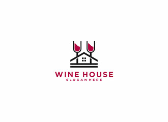 wine house logo with two drinks in the shape of a house