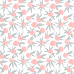 Fototapeta na wymiar Abstract flowers and leaves. Seamless floral pattern on a white background. Pink bouquets of roses.