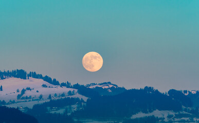 Stunning full moon on the shores of the Upper Zurich Lake, Stampf, Rapperswil-Jona, St. Gallen