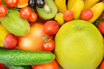 background from different vegetables and fruits.