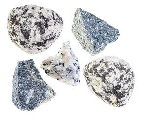set of various Diorite stones cutout on white