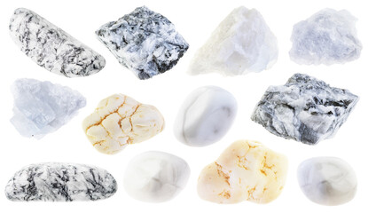 set of various magnesite stones cutout on white