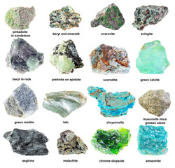 arious raw green rminerals with names cutout