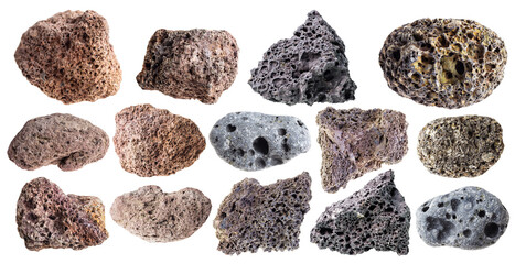 set of various pumice stones cutout on white