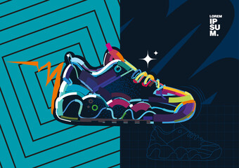 Stylized sneaker. Banner in a digital painting